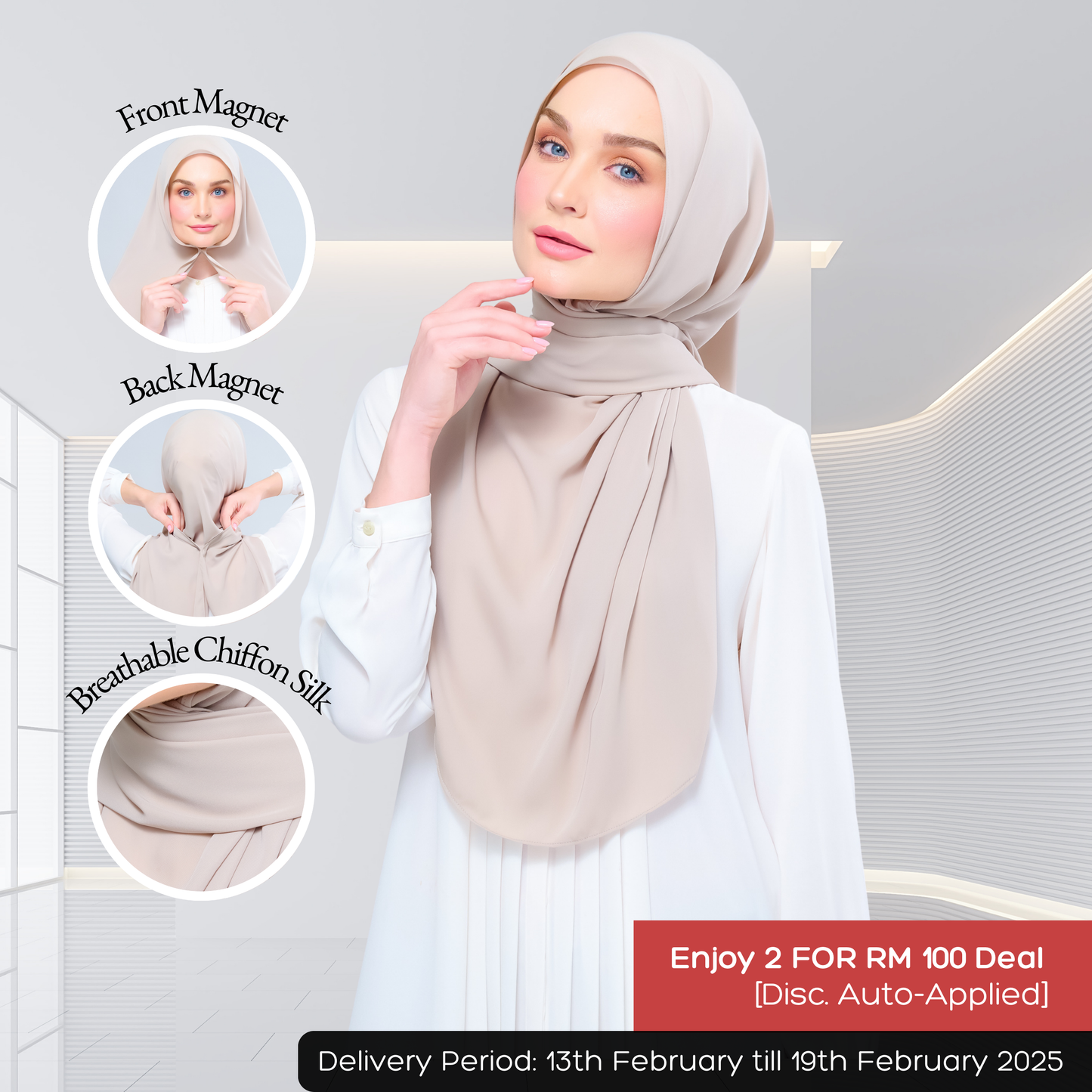 Instant Tag n' Go Shawl  l Chiffon Silk 1.0 in Taupe