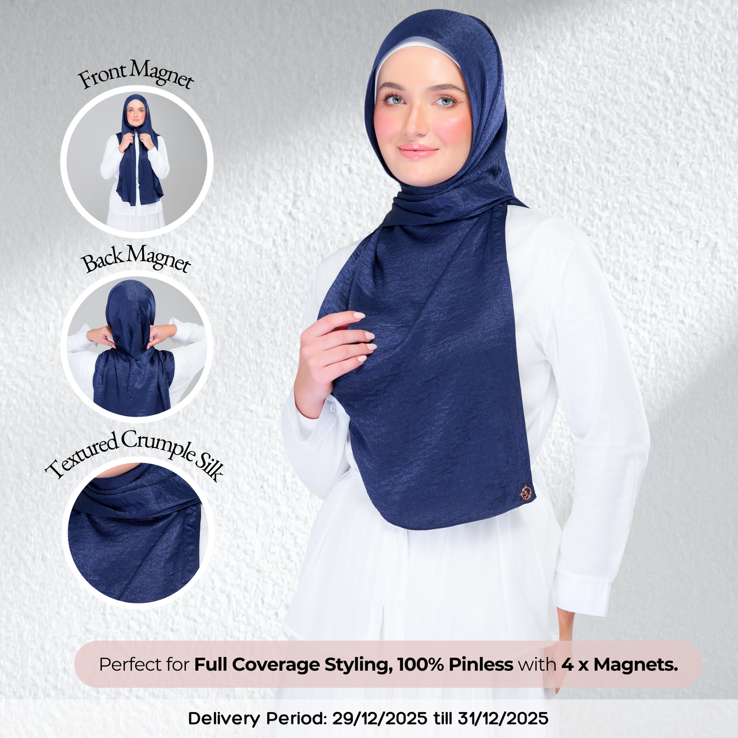 Instant Tag n' Go Shawl | Textured Silk in Navy Blue