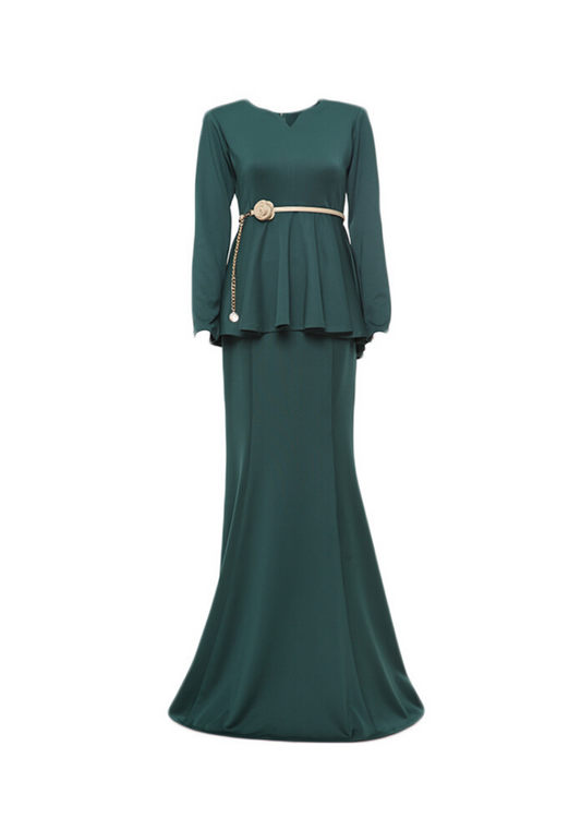 Baju Kurung Peplum Camelia in Emerald Green - No Belt
