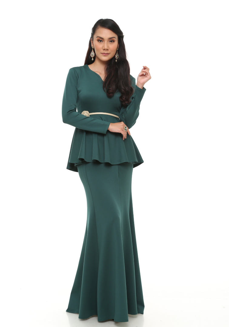 Baju Kurung Peplum Camelia in Emerald Green - No Belt