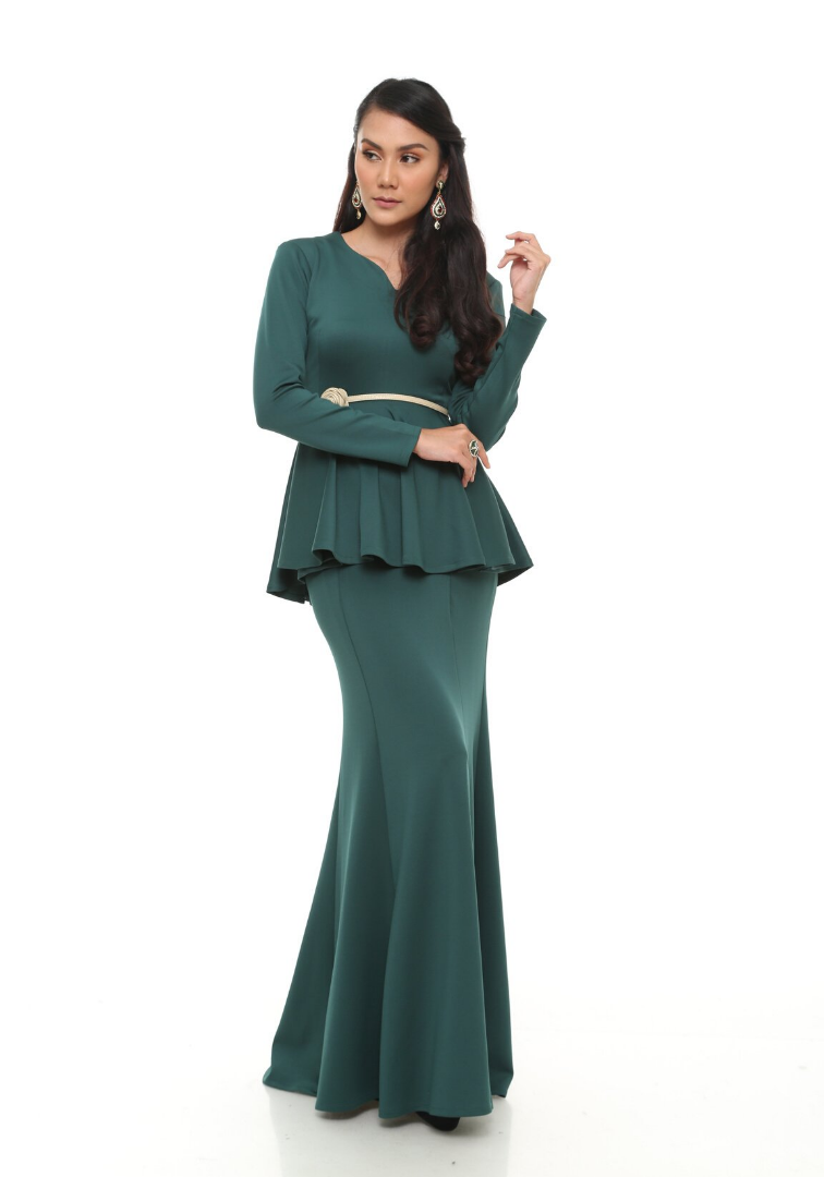 Baju Kurung Peplum Camelia in Emerald Green - No Belt
