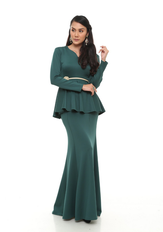 Baju Kurung Peplum Camelia in Emerald Green - No Belt