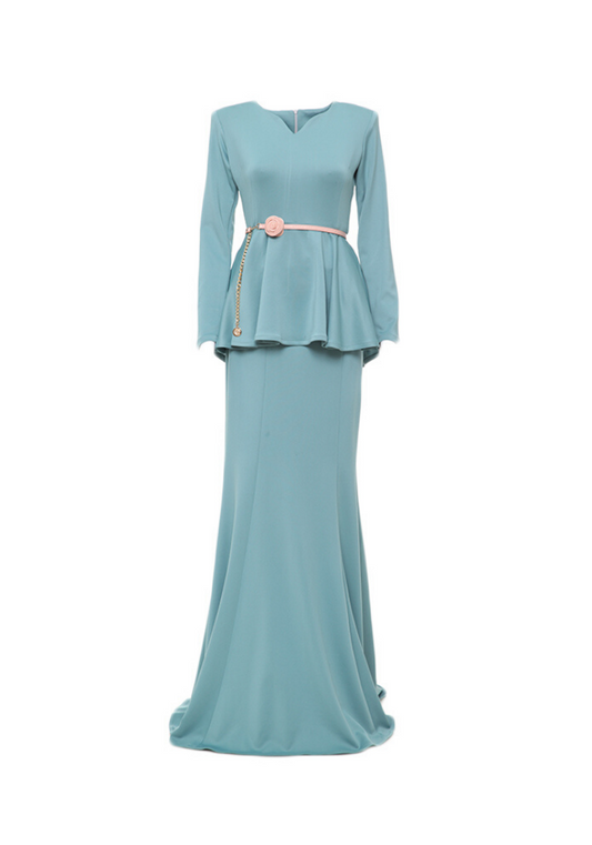 Baju Kurung Peplum Camelia in Dusty Blue - No Belt