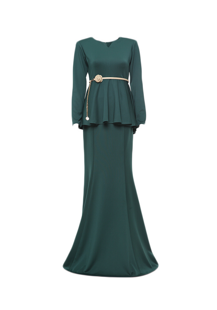 Baju Kurung Peplum Camelia in Emerald Green - No Belt