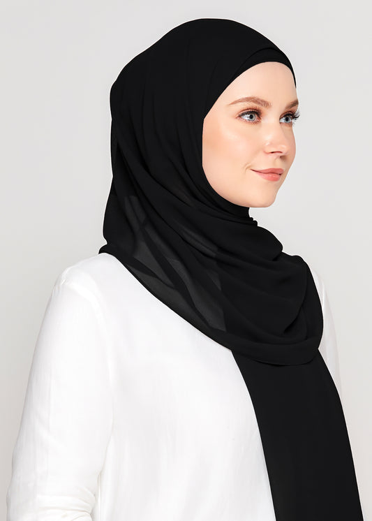 Tie-Back Chiffon Gabana in Coal Black